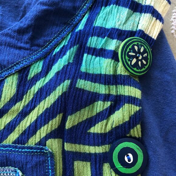 Vtg 90s Surya Boho Crop Top Blue Cotton Beads Butterfly Artisan - Picture 4 of 10